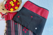 Load image into Gallery viewer, Bengal cotton handloom saree - Black & Red (Broad Border)