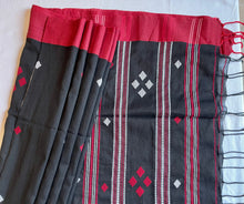 Load image into Gallery viewer, Bengal cotton handloom saree - Black & Red (Broad Border)
