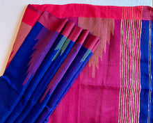 Load image into Gallery viewer, Bengal cotton handloom saree - Blue & Magenta