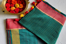 Load image into Gallery viewer, Bengal cotton handloom saree - Green & Red