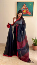 Load image into Gallery viewer, Bengal cotton handloom saree - Black & Red