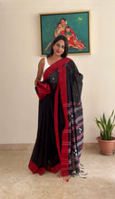 Load image into Gallery viewer, Bengal cotton handloom saree - Black & Red (Broad Border)