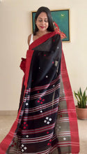 Load image into Gallery viewer, Bengal cotton handloom saree - Black & Red (Broad Border)