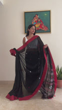 Load and play video in Gallery viewer, Bengal cotton handloom saree - Black & Red (Broad Border)