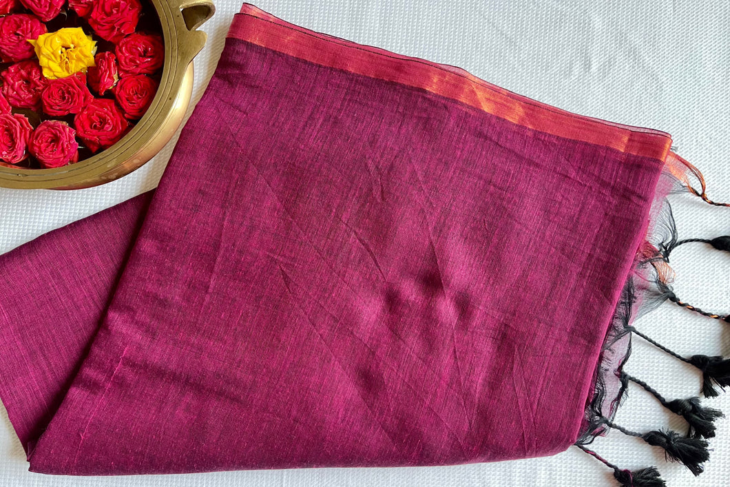 Bengal cotton handloom saree - Maroon